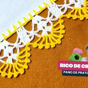 Como fazer Bico de Crochê para Pano de Prato – Fácil – 2 cores – 665