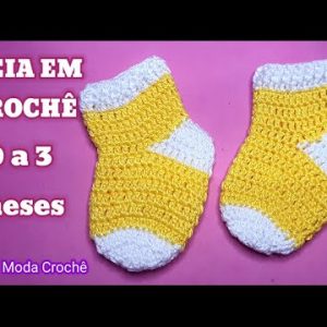 COMO FAZER MEIA DE CROCHÊ PARA BEBÊ DE 0 A 3 MESES – FÁCIL E LINDA – how to crochet baby sock