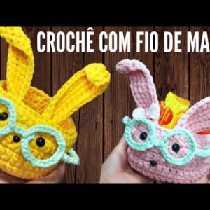 Como fazer crochê usando fio de malha💕 cesto multiuso Páscoa 💛 fácil, com Mônica Barros