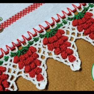 Como Fazer Bico de Crochê com Ponto Pipoca e  Moranguinhos – 438